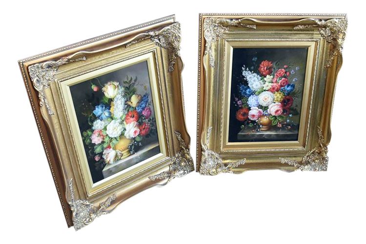 Pair Decorative Floral Still Life Paintings
