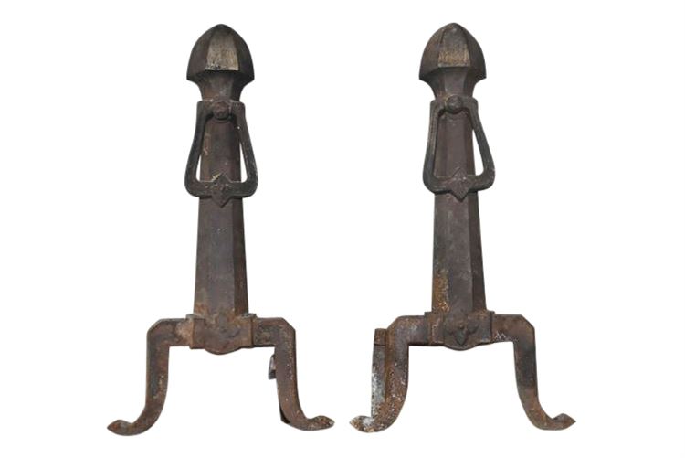 Pair Medieval Style Cast Iron Andirons