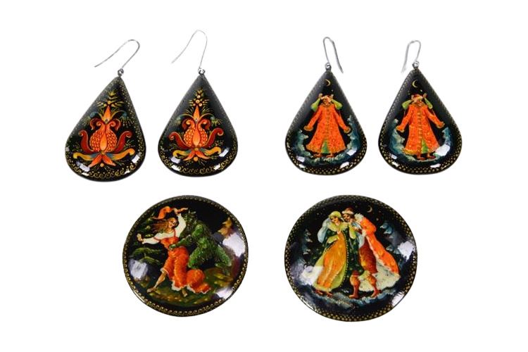 Group of Russian Lacquerware Jewelry