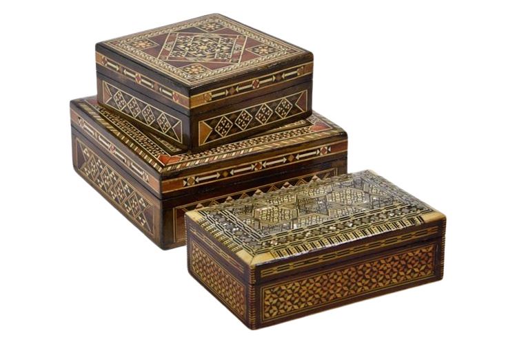 Group of Three (3) Egyptian Marquetry Table Boxes