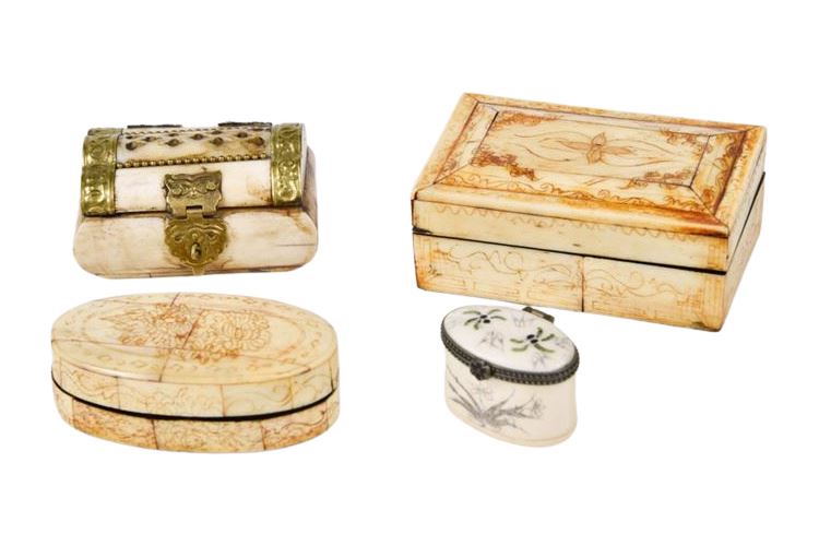 Group of Four (4) Decorative Bone Boxes from Nepal