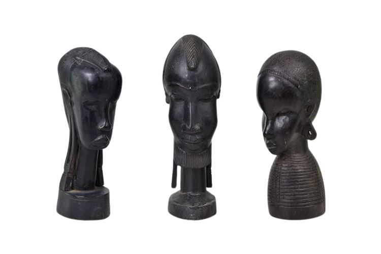 Group of Three (3) African Ebony Heads