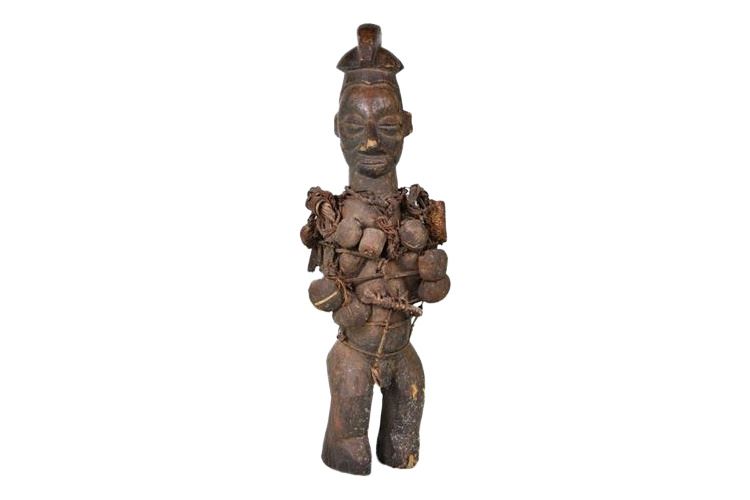 African Yaka Tribe Carved Figure with Magic Fetishes