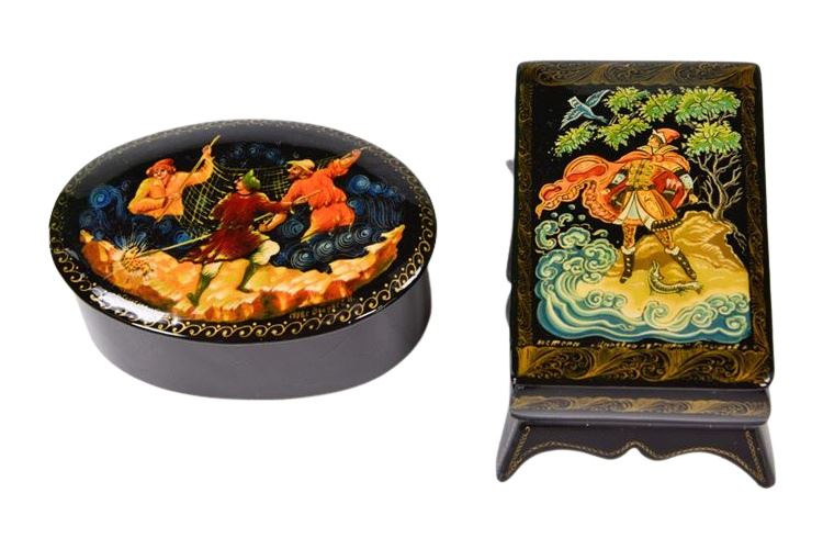 Two (2) Decorative Russian Lacquerware Boxes