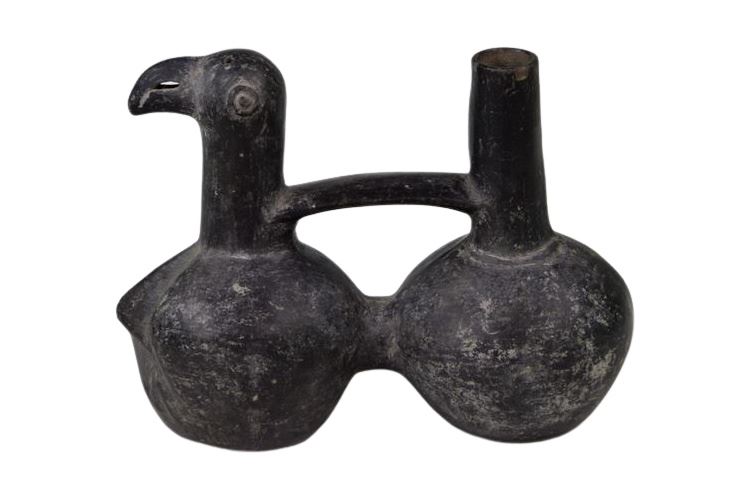Pre-Columbian Chimu Whistling Bird-Form Water Vessel