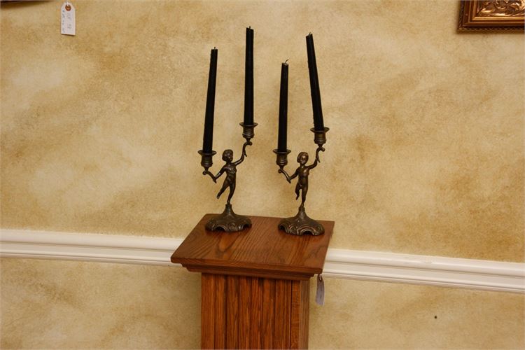 Pair Decorative Figural Two Branch Candelabra