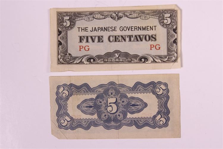 1940's  Japanese 5 and 1 Centavo Notes