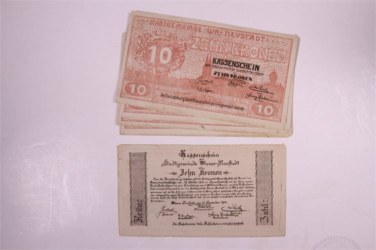 Group of 13, 1918 Austria 10 Kronen Notes