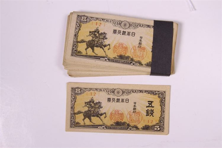 Group of 66 1944 Japanese 5 Sen Notes