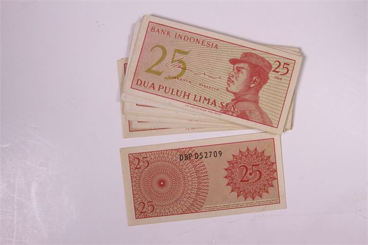 Group of 1964 Indonesian 25 Sen Notes