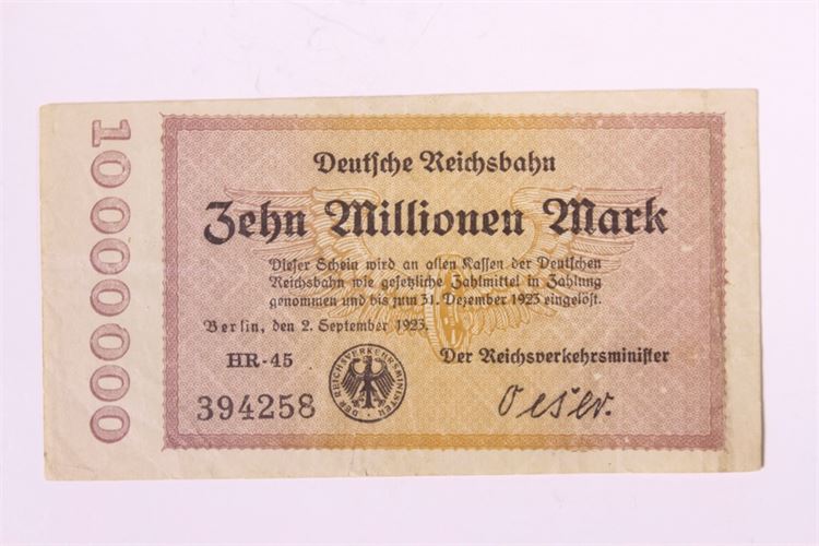 1923  German Reichsbank 10 Million Mark Note