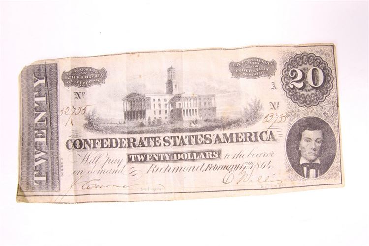 1864 CSA Confederate $20 Bill