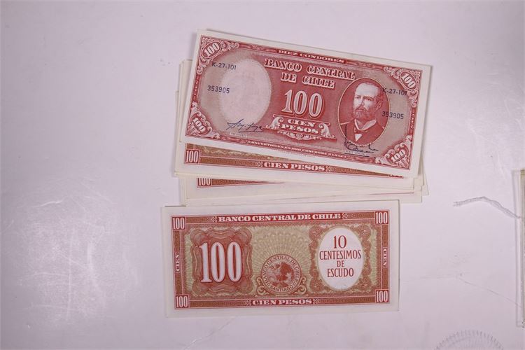 Group of  12, 1960-61 Chile, 100 Peso Notes