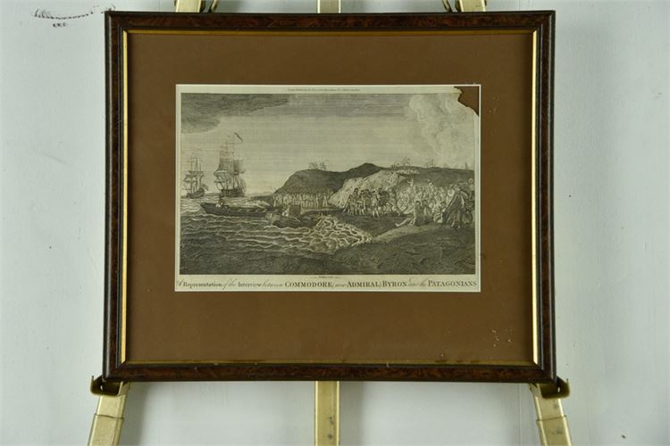 18th Engraving, A Representation ... Commodore Byron & Patagonians