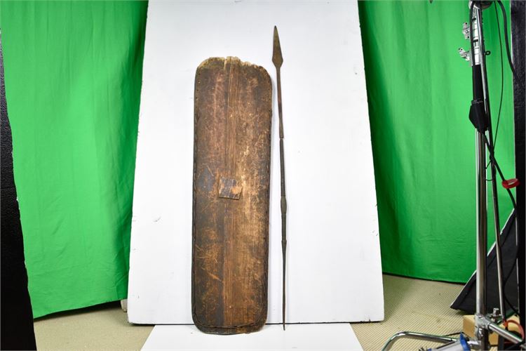 African Wooden Shield & Iron Spear