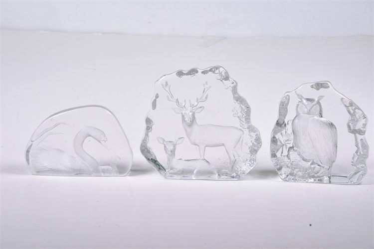 Three KOSTA BODA Handblown Glass paperweights