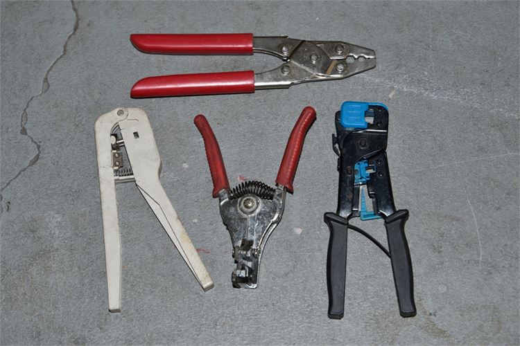 group of wire connector crimper and ethernet cable crimpers, wire stripper