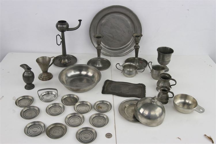 group of pewter dish ware