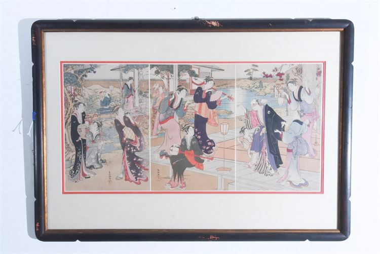 Japanese Woodblock Print, Scene with Geishas