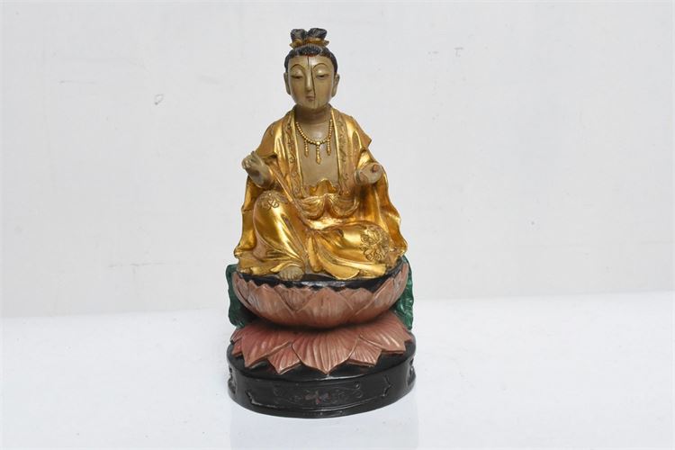 Carved Polychrome Figure of Buddha