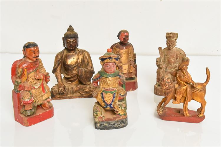 Group Lot Vintage Wooden Asian Figures