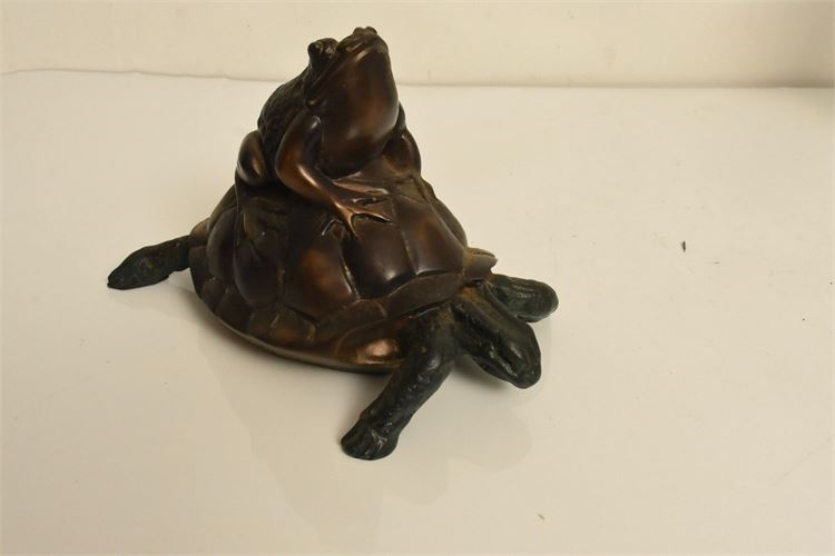 Amusing Frog on Turtle Sculpture
