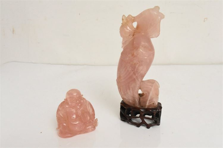 Two Chinese Rose Quartz Carved Items