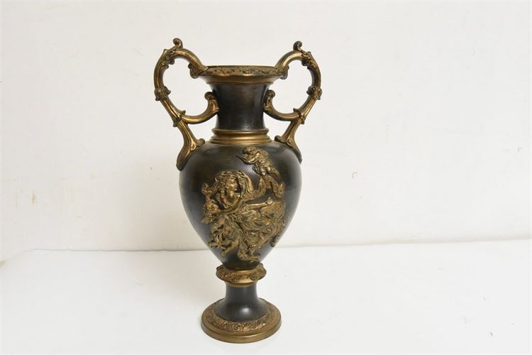 Large Vintage Gilt & Patinated Bronze Urn