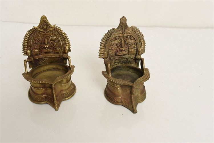 Pair Southeast Asian Bronze Oil Lamps