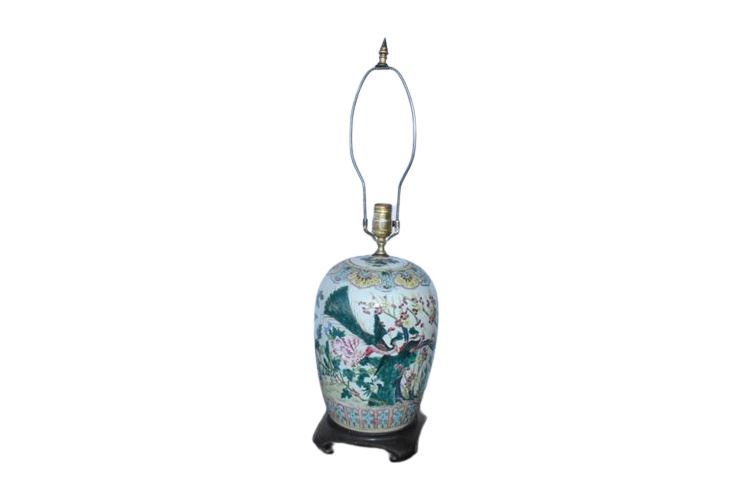 Antique Chinese Famille Vert Porcelain Lamp