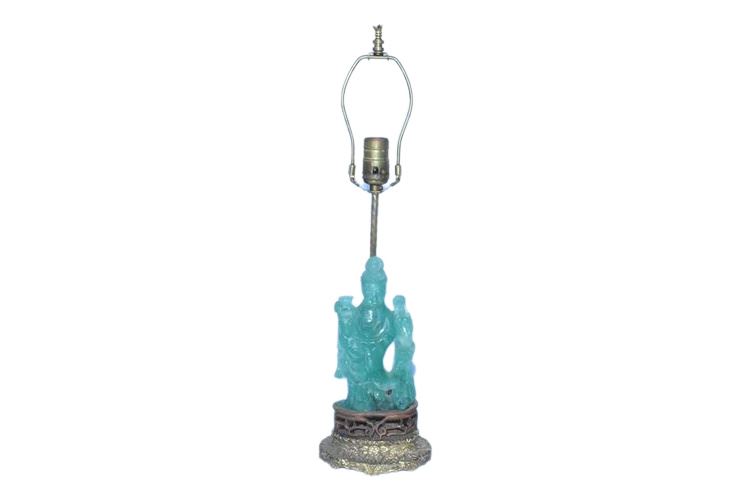 Vintage Chinese Green Quartz  Figural Lamp