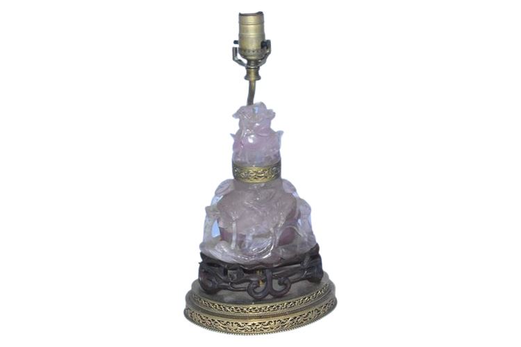 Vintage Chinese Rose Quartz Animal Grouping  Lamp