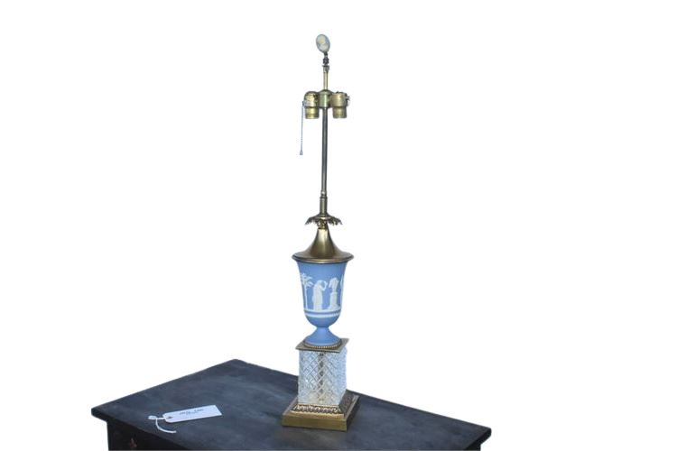 Blue Jasperware & Cut Glass Urn Lamp