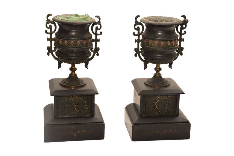 Pair Renaissance Revival Style Metal Urns
