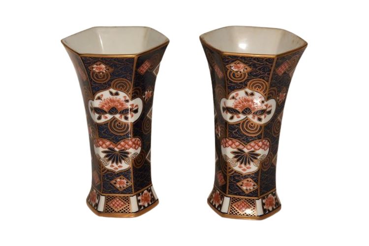 Pair of Japanese Imari Hexagonal Porcelain Urns