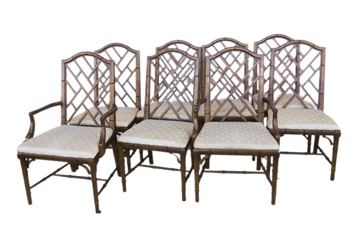 Set Eight (8) CENTURY FURN. Chinese Chippendale Style Dining Chairs