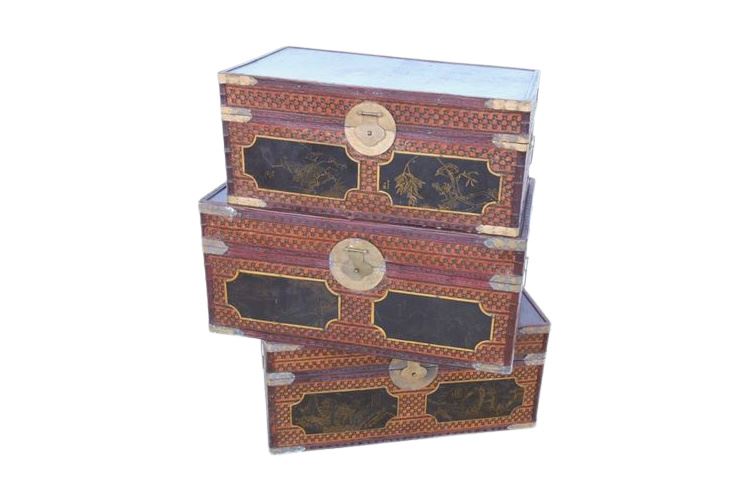 Set 3 Chinese Lacquered Trunks