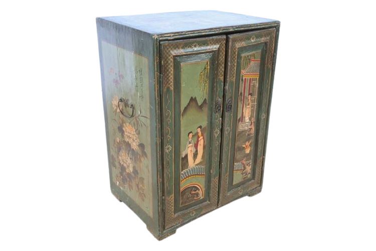 Green Lacquer Chinoiserie Cabinet