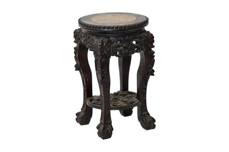 Chinese Carved Hardstone Inlaid Pedestal or Low  Table