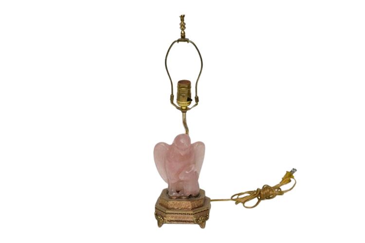 Chinese Rose Quartz Bird Lamp