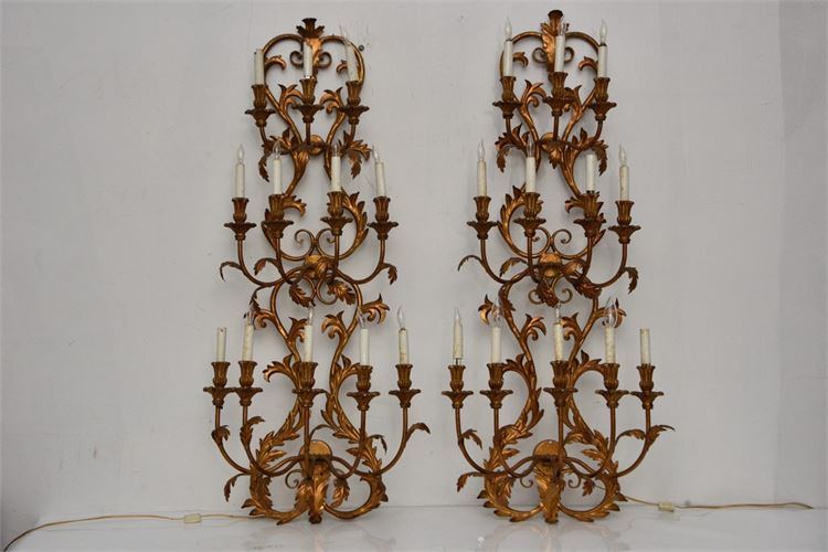 Pair Large Scale Gilt Metal Wall Lights