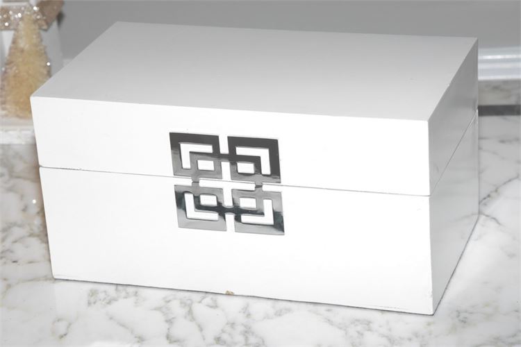White Lacquered and Chrome Trimmed Table Top Box