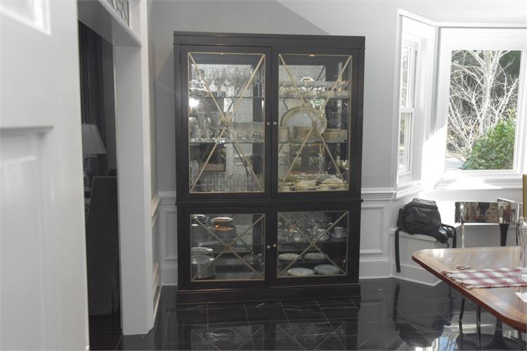 Bernhardt Classical Style Black Lacquer and Gilt Vitrine Cabinet