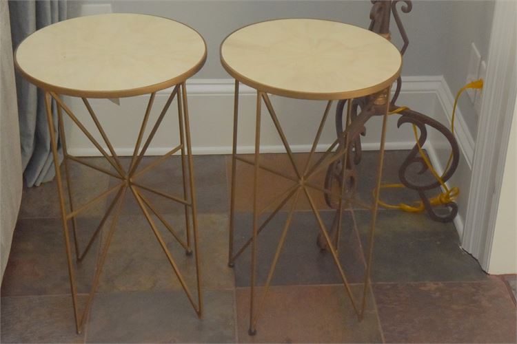 Pair Wrought Iron Marble Top Stands