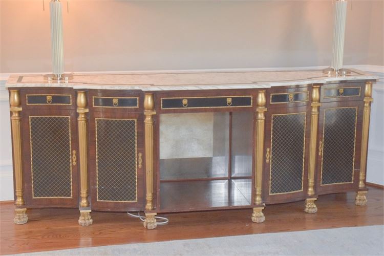 Custom Marble Top Empire Style Console Cabinet