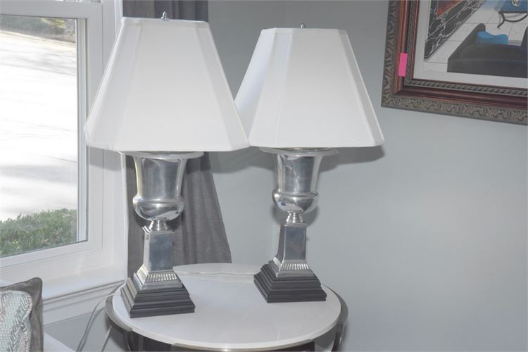 Pair Aluminum Urn Form Table Lamps
