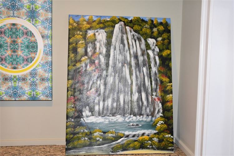 Illegibly Signed Oil on Canvas of a Waterfall