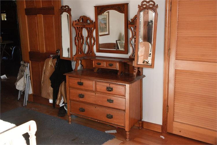 Antique Dresser with Vanity Folding Mirror and Gallery