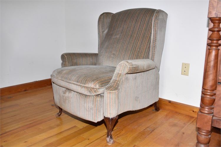 Large Upholstered Wing Chair with Queen Anne Feet