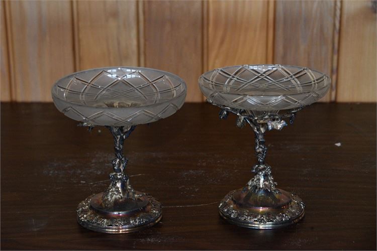 Elkington and Co Pair Silver Plate and Crystal Compotes